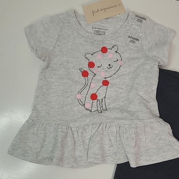 Brand New! First Impressions Baby Girl Gray Ruffle Top & Black Joggers 6-9M - Picture 3 of 9